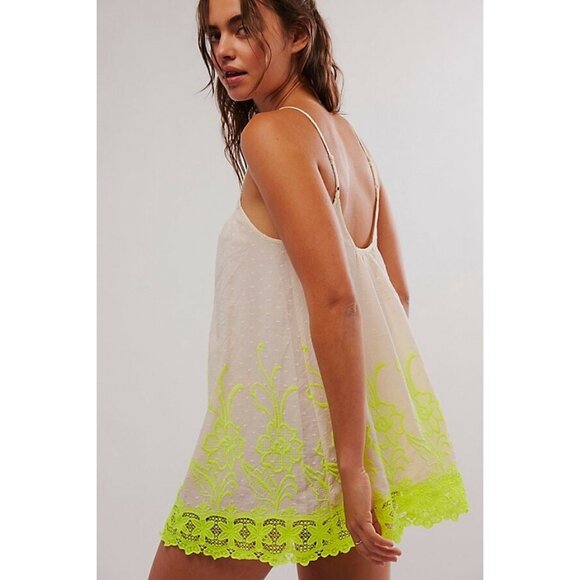 NEW FREE PEOPLE INTIMATELY DAY GLOW SHAPELESS SLIP SMALL IVORY YELLOW COMBO - Picture 2 of 10